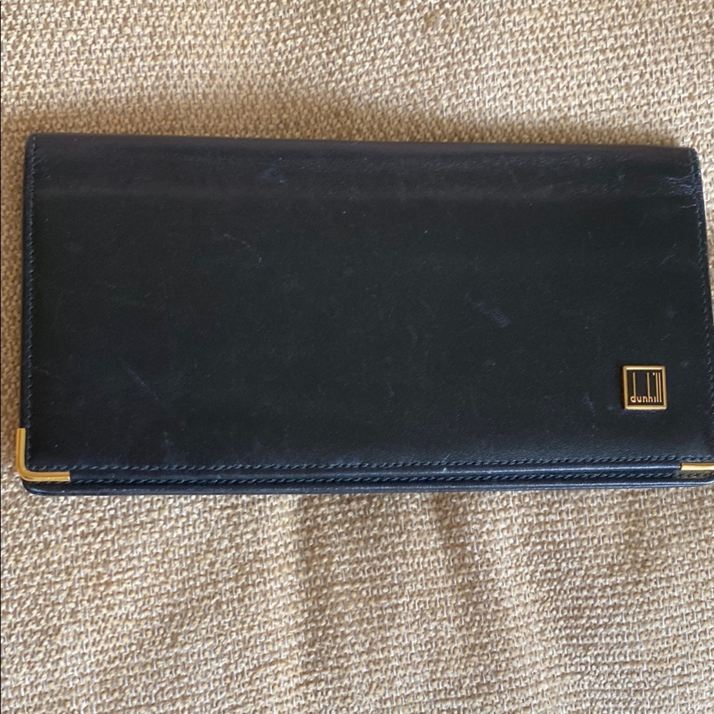 Dunhill Midnight Black Wallet and Checkbook Cover with Gold Details